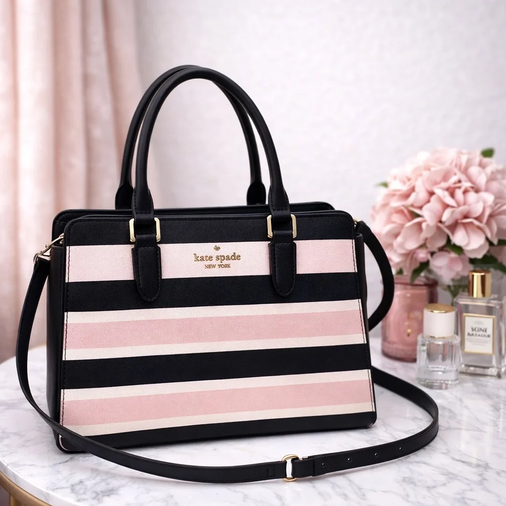 Kate Spade Black and Pink Striped Satchel